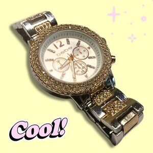 Bebe Crystal Rimmed Link Band Watch